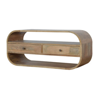 Circular 2-Drawer TV Stand - Mango Wood with Oak Finish