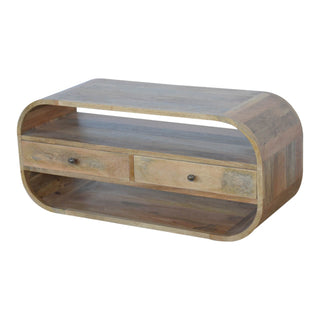 Circular 2-Drawer TV Stand - Mango Wood with Oak Finish