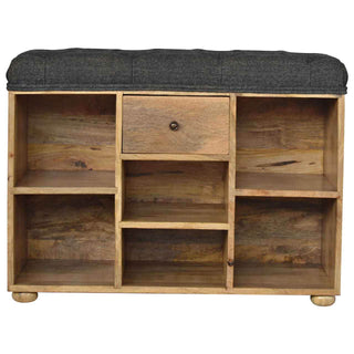 6-Slot Upholstered and Mango Wood Shoe Storage Bench