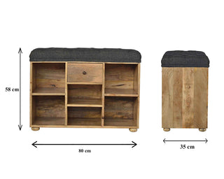 6-Slot Upholstered and Mango Wood Shoe Storage Bench