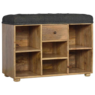 6-Slot Upholstered and Mango Wood Shoe Storage Bench