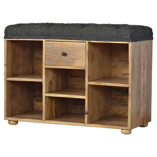 6-Slot Upholstered and Mango Wood Shoe Storage Bench