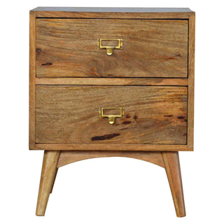 Mango Wood Nordic Bedside Table with 2 Drawers, Oak Finish