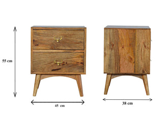 Mango Wood Nordic Bedside Table with 2 Drawers, Oak Finish
