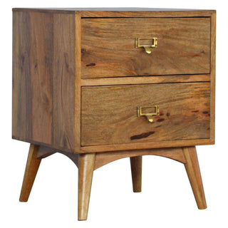 Mango Wood Nordic Bedside Table with 2 Drawers, Oak Finish