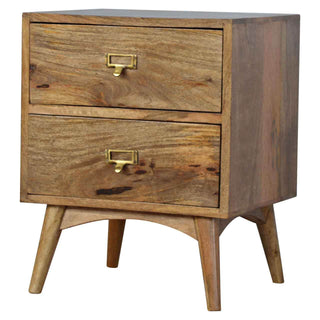 Mango Wood Nordic Bedside Table with 2 Drawers, Oak Finish