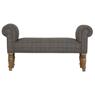 Mango Wood Frame Bench – Upholstered in Mixed Tweed
