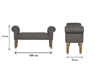 Mango Wood Frame Bench – Upholstered in Mixed Tweed