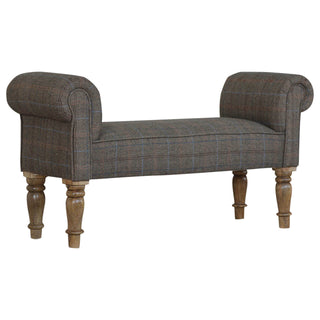 Mango Wood Frame Bench – Upholstered in Mixed Tweed