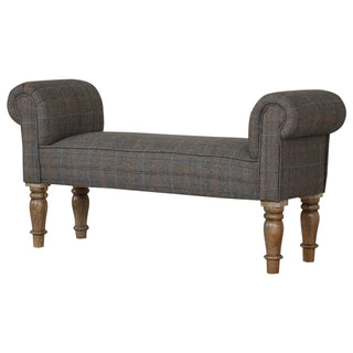 Mango Wood Frame Bench – Upholstered in Mixed Tweed