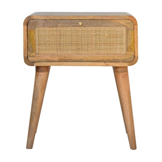 Mango Wood Rattan Drawer Bedside Table with Oak Finish