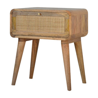 Mango Wood Rattan Drawer Bedside Table with Oak Finish