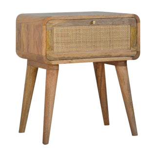 Mango Wood Rattan Drawer Bedside Table with Oak Finish