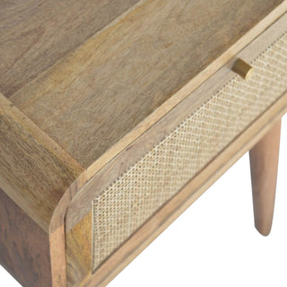 Mango Wood Rattan Drawer Bedside Table with Oak Finish