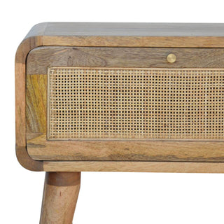 Mango Wood Rattan Drawer Bedside Table with Oak Finish