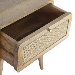 Mango Wood Rattan Drawer Bedside Table with Oak Finish