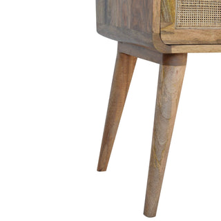 Mango Wood Rattan Drawer Bedside Table with Oak Finish