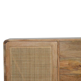Mango Wood Woven Sideboard with 3 Drawers and 1 Cabinet, Oak Finish