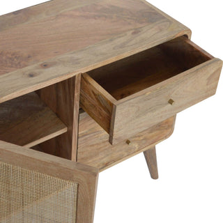 Mango Wood Woven Sideboard with 3 Drawers and 1 Cabinet, Oak Finish