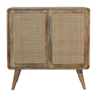 Mango Wood and Rattan Cabinet, Natural Oak Finish