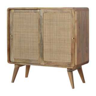 Mango Wood and Rattan Cabinet, Natural Oak Finish