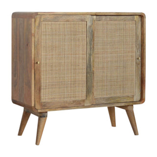 Mango Wood and Rattan Cabinet, Natural Oak Finish