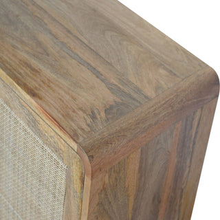 Mango Wood and Rattan Cabinet, Natural Oak Finish