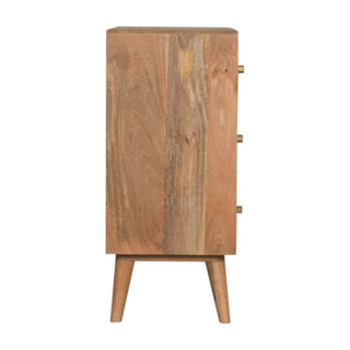 Mango Wood Dice 3-Drawer Chest with Brass Inlay and Cement Accents, Oak Finish