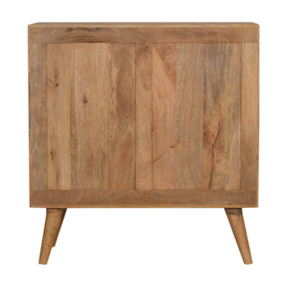 Mango Wood Dice 3-Drawer Chest with Brass Inlay and Cement Accents, Oak Finish