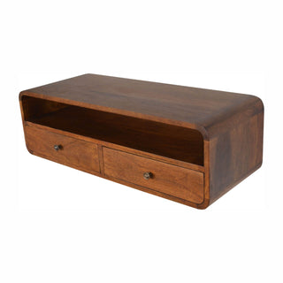2 Drawer Floating Console Table, Chestnut Finish