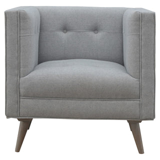 Grey Tweed Upholstered Armchair - Solid Mango Wood Frame