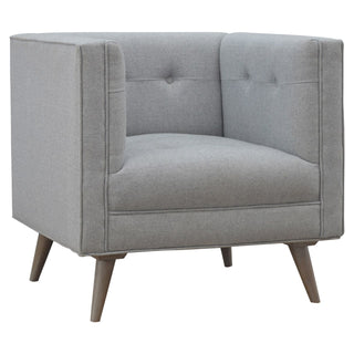 Grey Tweed Upholstered Armchair - Solid Mango Wood Frame