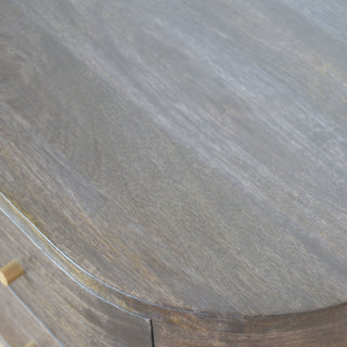 Mango Wood Round Bedside Table with Brass Legs, Ash Black Finish