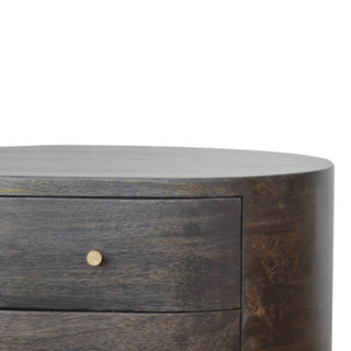 Mango Wood Round Bedside Table with Brass Legs, Ash Black Finish