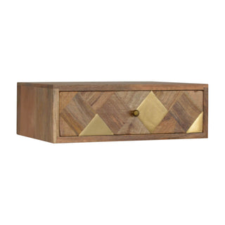 Floating Brass Inlay Bedside Table in Mango Wood