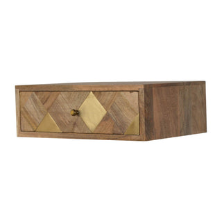 Floating Brass Inlay Bedside Table in Mango Wood