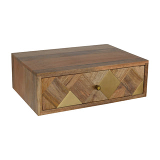 Floating Brass Inlay Bedside Table in Mango Wood