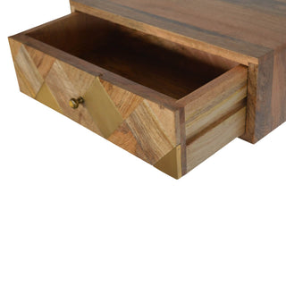 Floating Brass Inlay Bedside Table in Mango Wood
