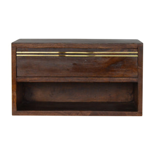 Mango Wood Floating Bedside Table with Chestnut Finish and Brass Accents