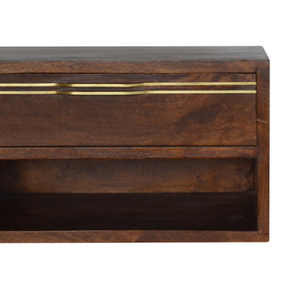 Mango Wood Floating Bedside Table with Chestnut Finish and Brass Accents