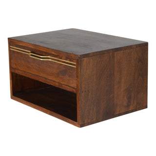 Mango Wood Floating Bedside Table with Chestnut Finish and Brass Accents