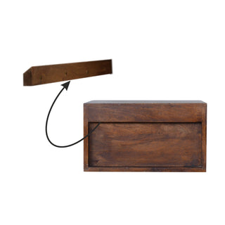 Mango Wood Floating Bedside Table with Chestnut Finish and Brass Accents