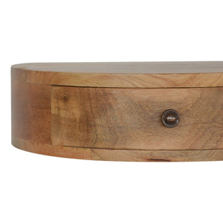 Semi-Circle Floating Bedside Table in Mango Wood with Oak Finish