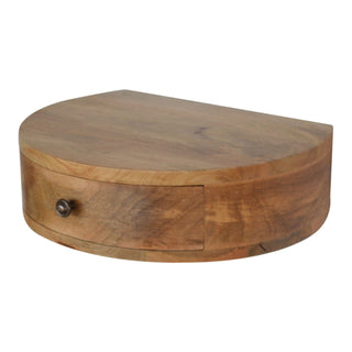 Semi-Circle Floating Bedside Table in Mango Wood with Oak Finish