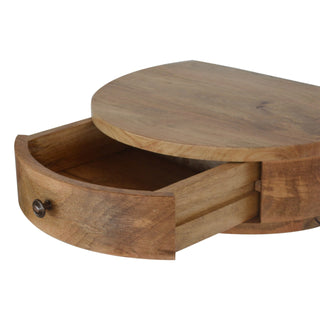 Semi-Circle Floating Bedside Table in Mango Wood with Oak Finish