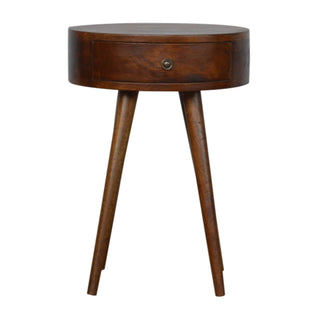 Circular Mango Wood Bedside Table in Chestnut Finish