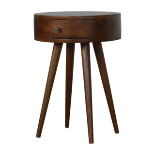 Circular Mango Wood Bedside Table in Chestnut Finish