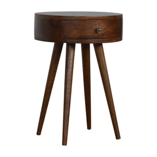Circular Mango Wood Bedside Table in Chestnut Finish