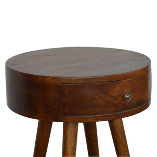 Circular Mango Wood Bedside Table in Chestnut Finish