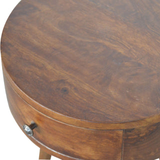 Circular Mango Wood Bedside Table in Chestnut Finish